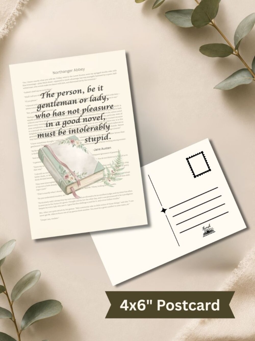 Jane Austen Book Page Postcard Mini Art Print, Northanger Abbey